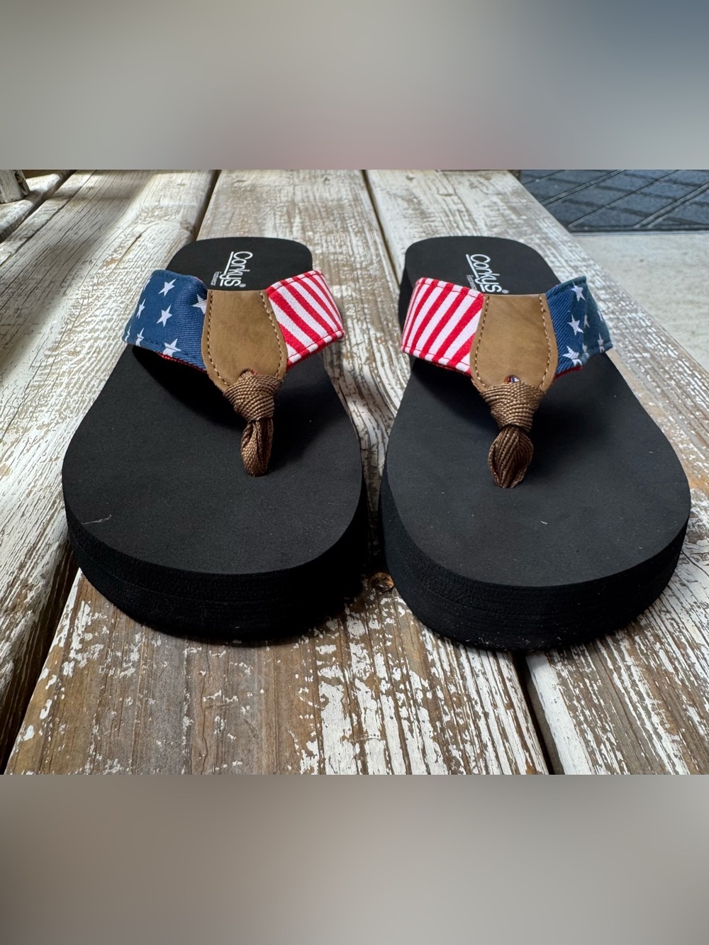 Corkys American Flag Red White Blue Flip Flop Sandals - Americana Liberty Style. - Picture 3 of 6